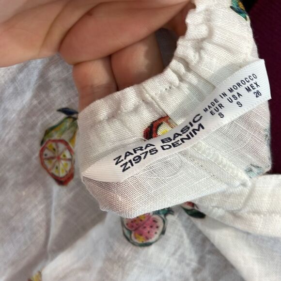 Zara Off Shoulder Linen Top Fruit Print S - Picture 5 of 8